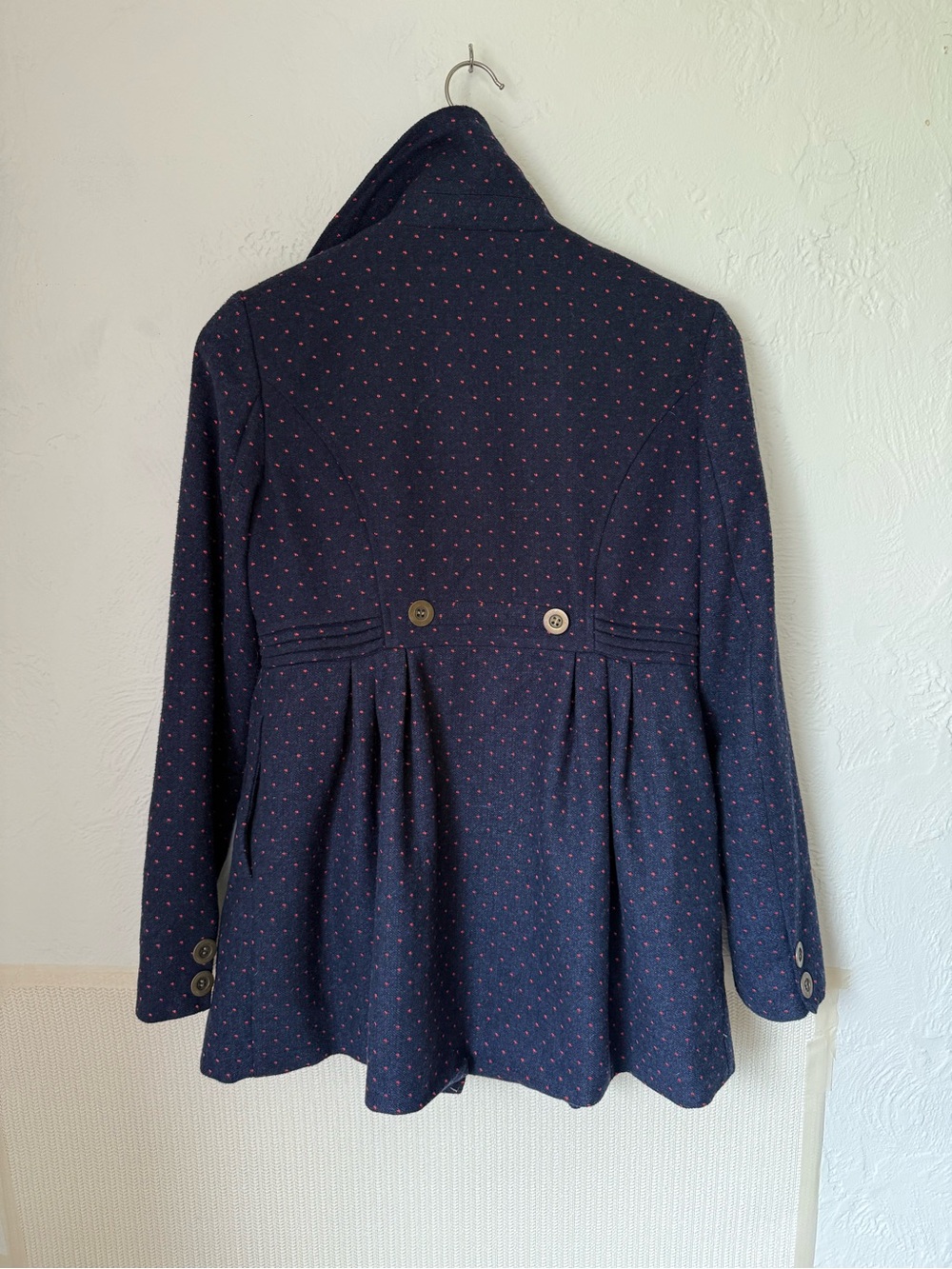 Tulle Navy Red Polka Dot Peplum Coat Jacket XL Double Breasted - Picture 2 of 3